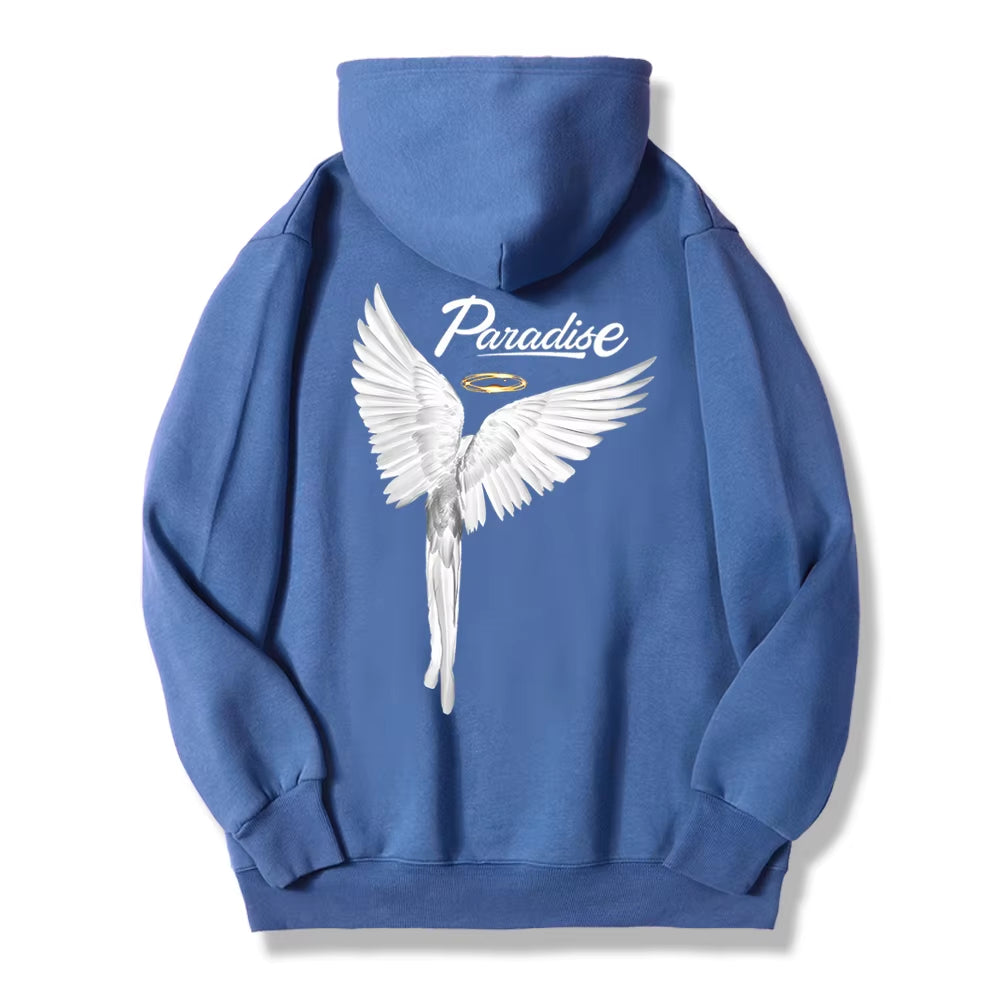 Paradise Angel Wings Pattern Mens Hoodie Fashion New Clothing Pocket All-Match Streetwear Casual Comfortable Hoody for Male