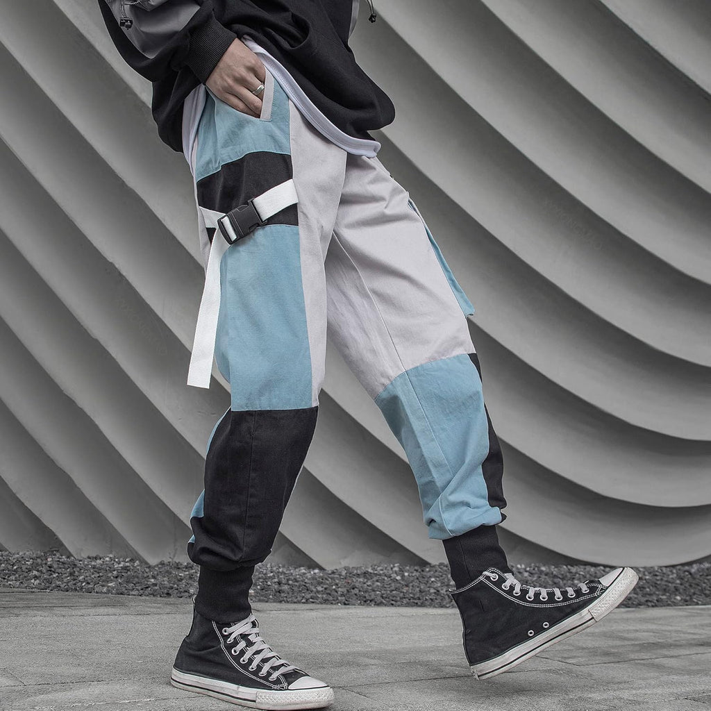 Men'S Functional Japanese Hip Hop Pants Tactical Techwear Harem Streetwear Sweatpants Cyberpunk Tactical Joggers Cargo Pants for Men(Blue,Xl)