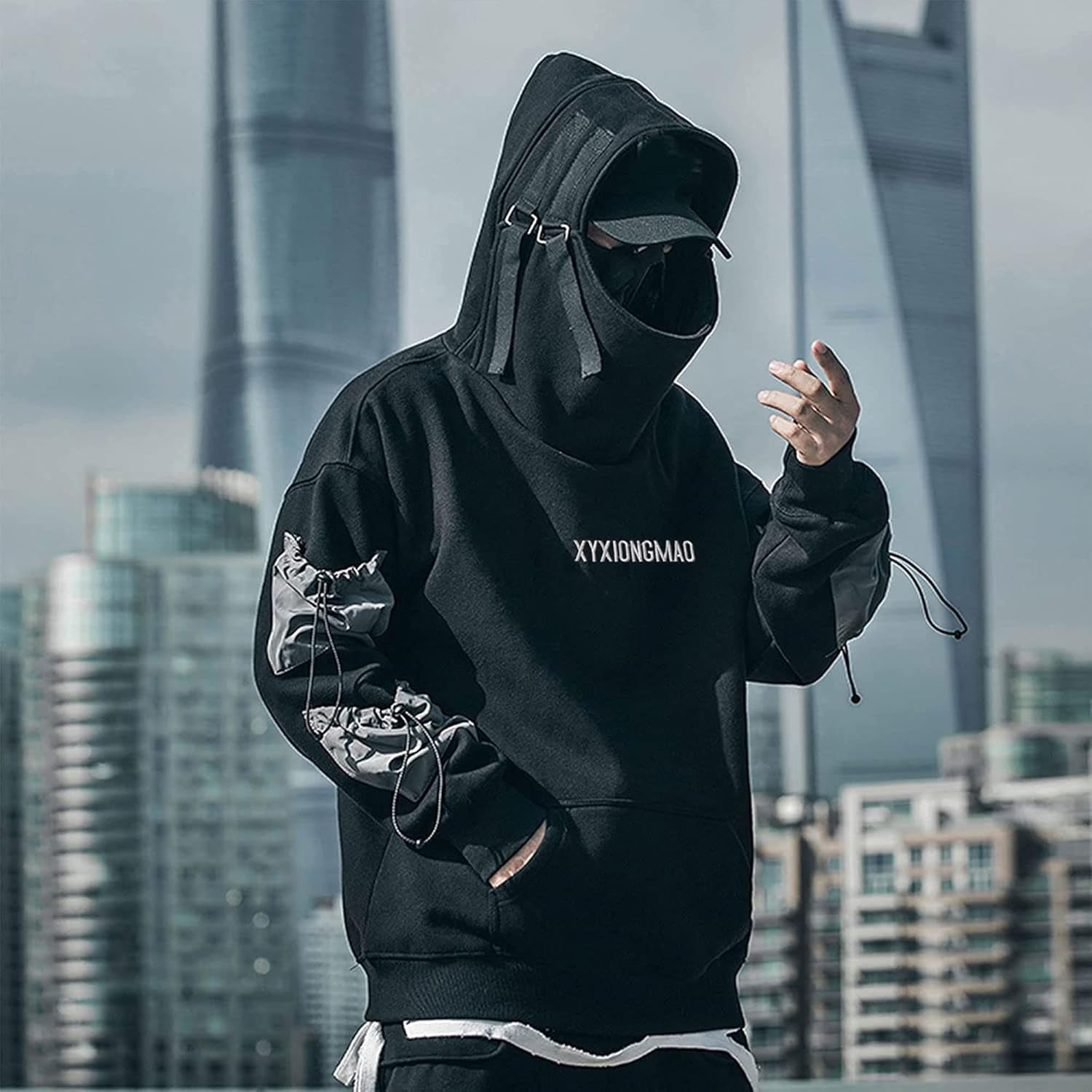 Streetwear Techwear Hoodie Tactical Mens Black Urban Hip Hop Japanese Sweatshirt