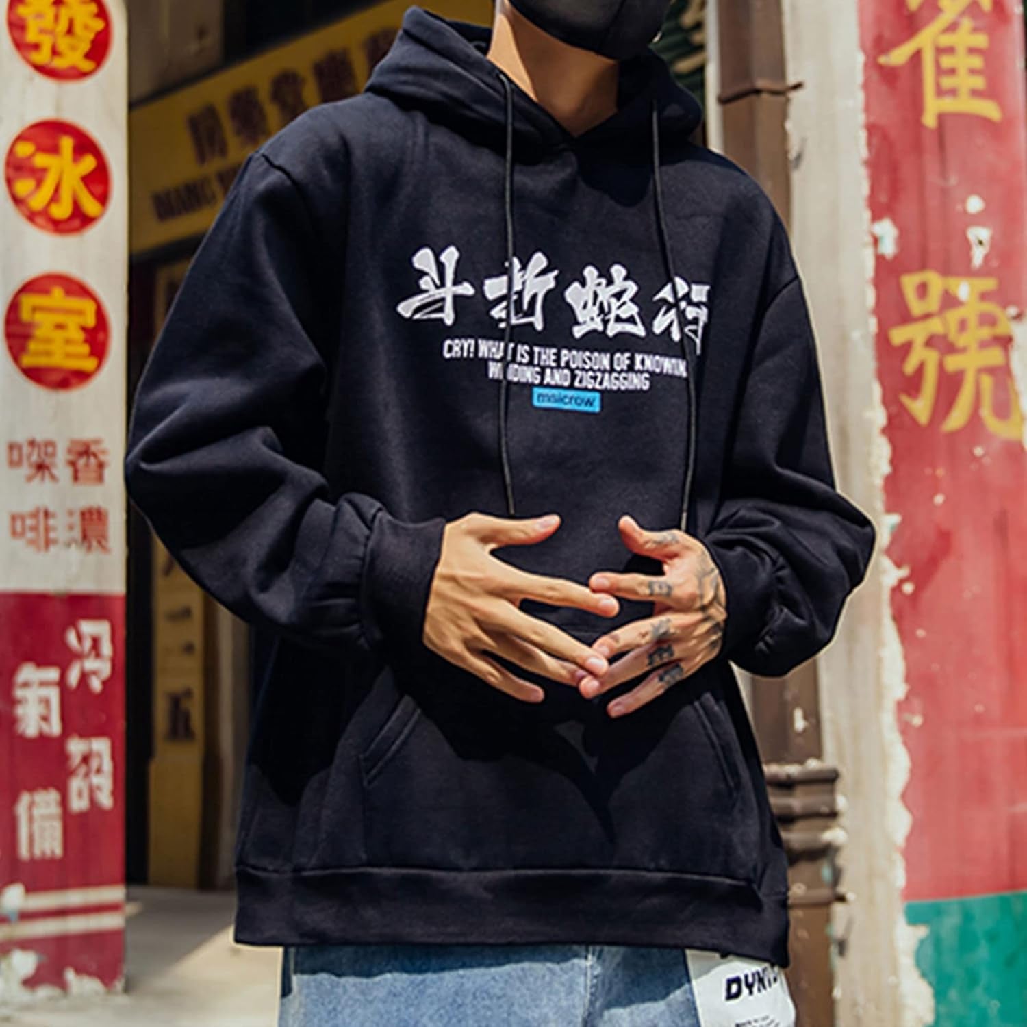 Techware Graphic Hoodies Street Streetwear Hoodie Japanese Oversized Black Mens Hip Hop Sweatshirt