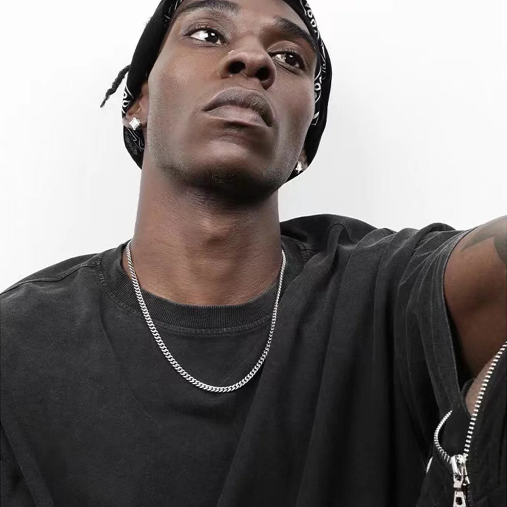 5Mm Silver Chain for Men,Stainless Steel Cuban Link Chain Necklace for Men ,Mens Chain Necklaces Silver 16,18,20,22,24, Inch