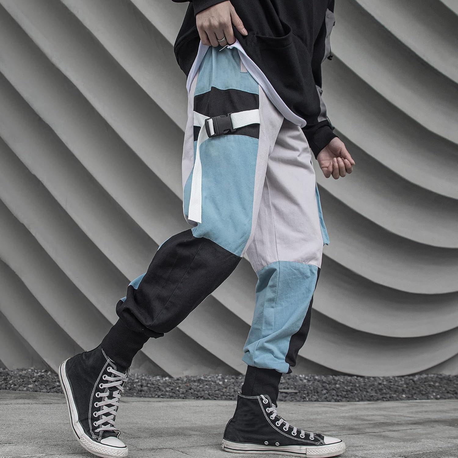 Men'S Functional Japanese Hip Hop Pants Tactical Techwear Harem Streetwear Sweatpants Cyberpunk Tactical Joggers Cargo Pants for Men(Blue,Xl)