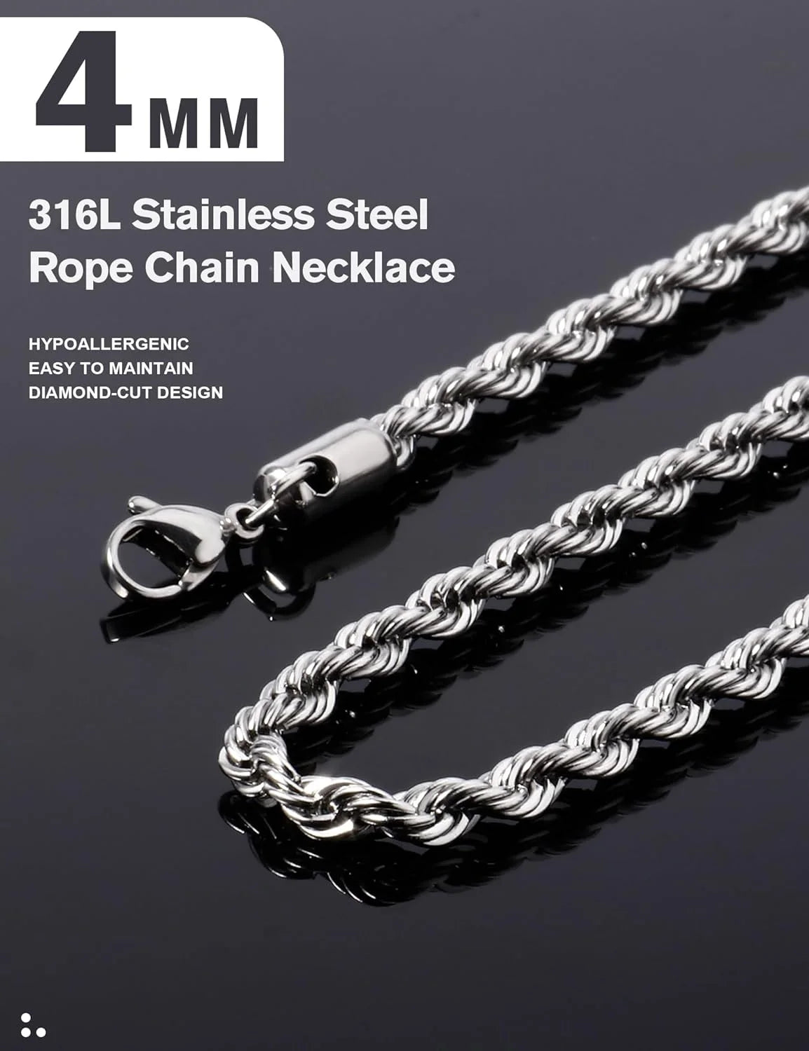 Gold Rope Chain for Men 2.5Mm 3Mm 4Mm 18K Gold Plated Stainless Steel Rope Chain Necklace for Mens Women