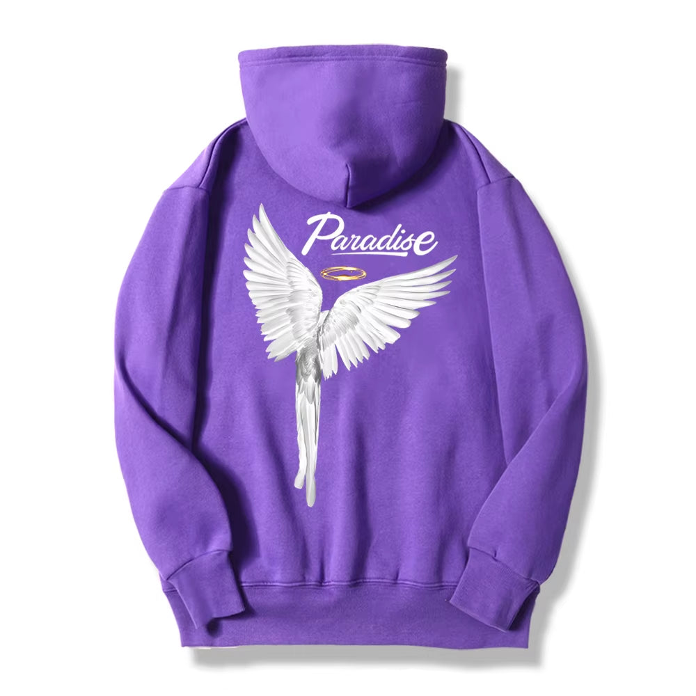 Paradise Angel Wings Pattern Mens Hoodie Fashion New Clothing Pocket All-Match Streetwear Casual Comfortable Hoody for Male